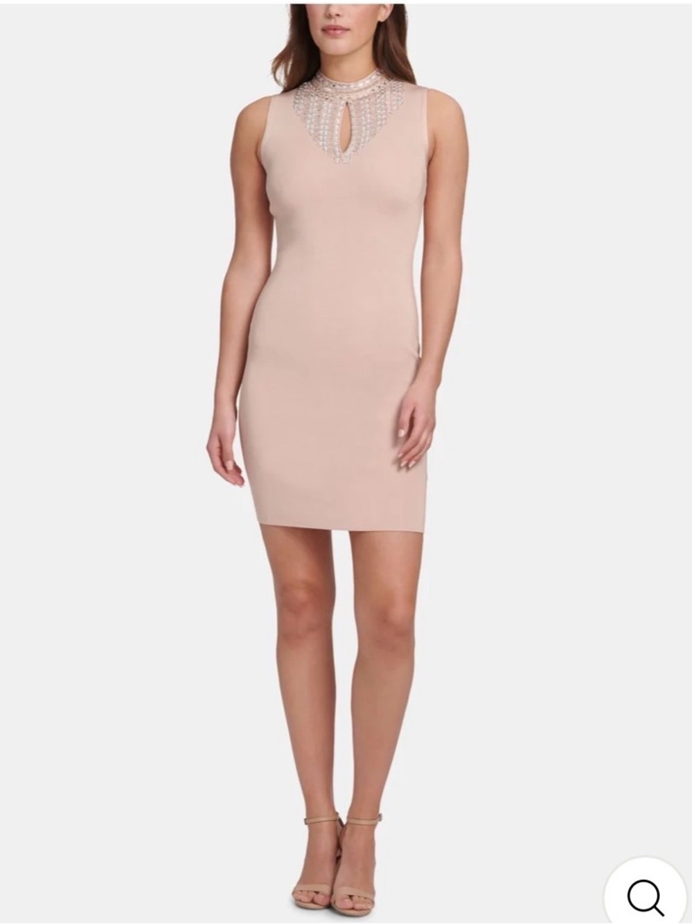 Marciano Blush Beaded Neck Sheath Dress